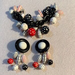 Les Bernard Vintage Mod 70s enamel large chunky earrings and bracelet MCM signed